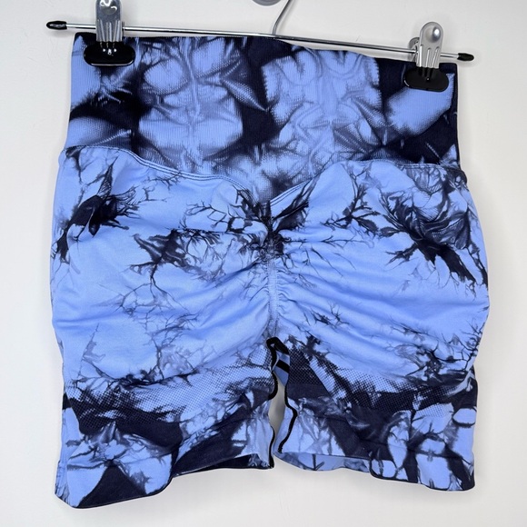 Blue & Black Tie-Dye Scrunch Butt Biker Compression Shorts Lifting & Slimming - Picture 4 of 6